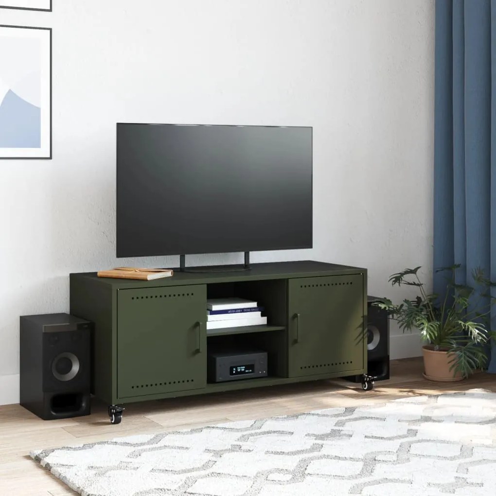 Mobile tv verde oliva 100,5x39x43,5cm acciaio laminato a freddo