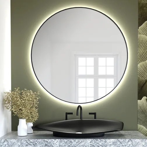 Smartwoods Bright specchio 100x100 cm rotonda con illuminazione nero 5904107900520