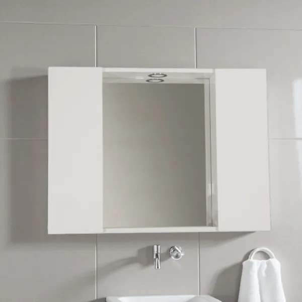 Specchiera bagno in legno 81 cm a 2 ante con faretto LED Bianco Lucido