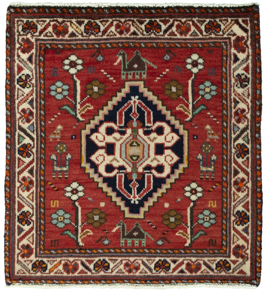 Shiraz Tappeto 60x60 Rosso (Iran) Annodato A Mano