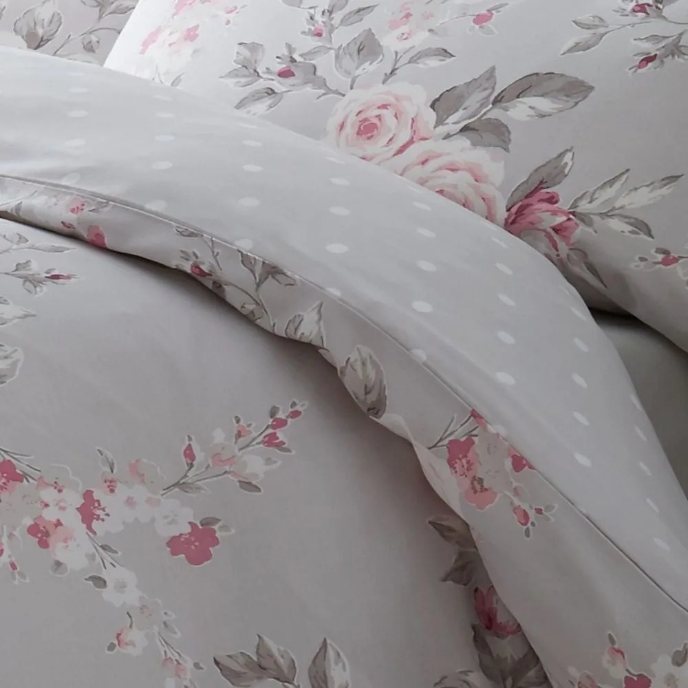 Biancheria letto matrimoniale grigia estesa 230x220 cm Canterbury Floral - Catherine Lansfield