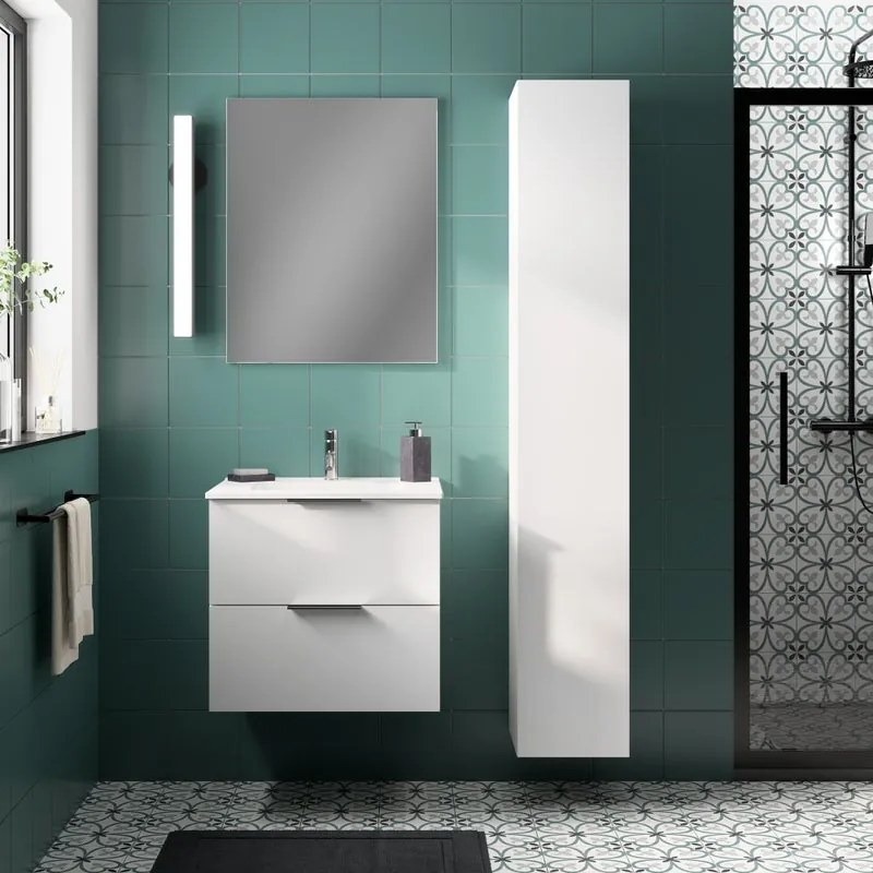 Mobile da bagno sotto lavabo Jnka bianco lucido lucido L 60 x H 55 x P 45 cm 2 cassetti, lavabo non incluso