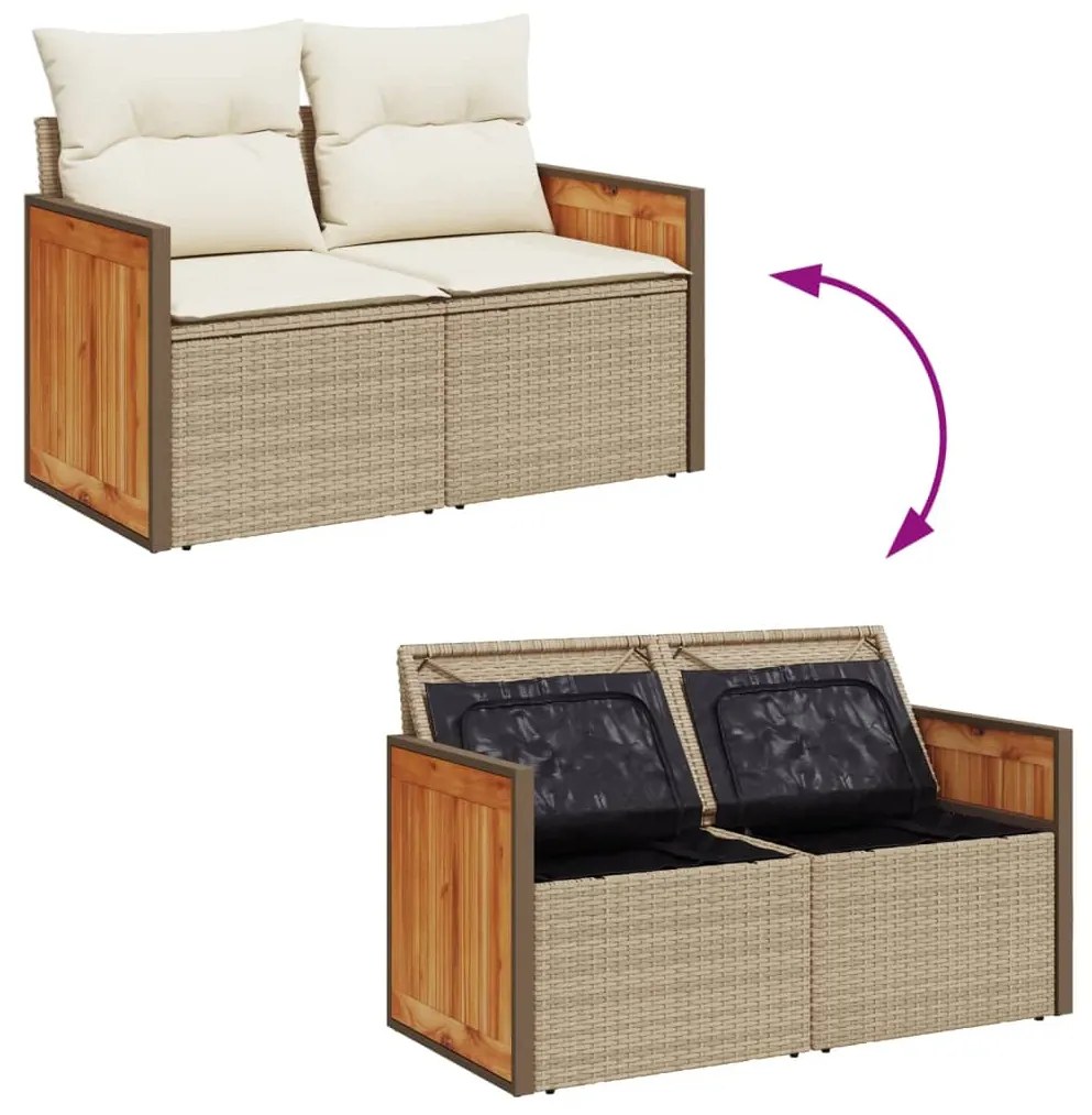 Divano da Giardino con Cuscini a 2 Posti Beige in Polyrattan