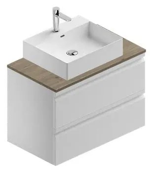 Mobile da bagno sotto lavabo Pull bianco laccato opaco L 80 x H 56 x P 46 cm 2 cassetti, lavabo non incluso