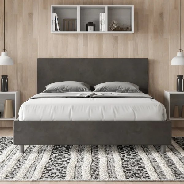 Letto contenitore da 160x190 in microfibra grigio Adele
