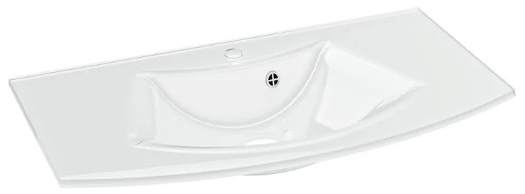 Lavabo integrale ovale vasca centrale L 91.5 x H 1.2 x P 49.2 cm in vetro bianco lucido