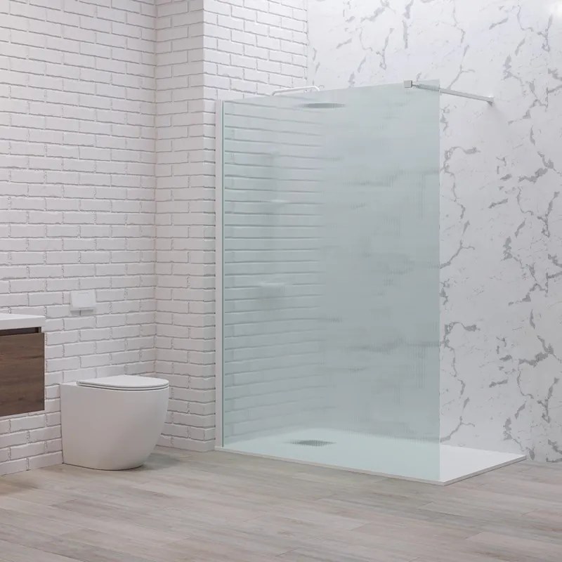 Parete walk in 120 cm vetro scanalato e profilo bianco | KW-100BFL - KAMALU