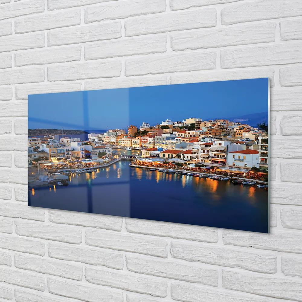 Quadro acrilico Grecia Coast City Night 100x50 cm