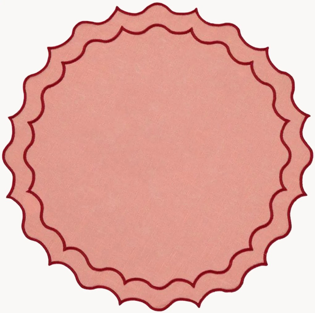 Tovaglietta rotonda con bordo ricamato Navy