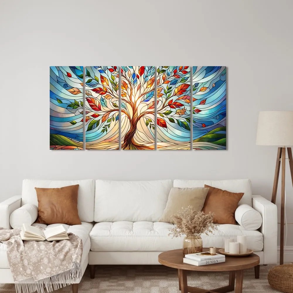 Quadri 5 pezzi – Albero della vita in vetro colorato con sfumature