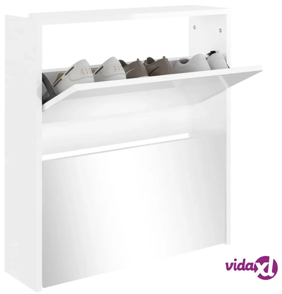 vidaXL Scarpiera con Specchio a 2 Livelli Bianco lucido 63x17x67 cm