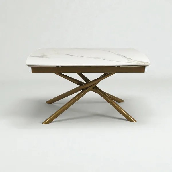 Tavolo allungabile 140-200x90 cm gambe oro top marmo bianco - VERAL