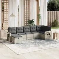 Set Divani da Giardino 7pz con Cuscini Grigio Chiaro Polyrattan 3263818