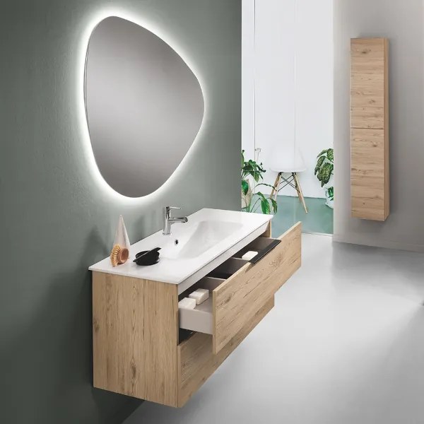 Mobile bagno sospeso con doppio cassetto BALI 100 cm Quercia Naturale