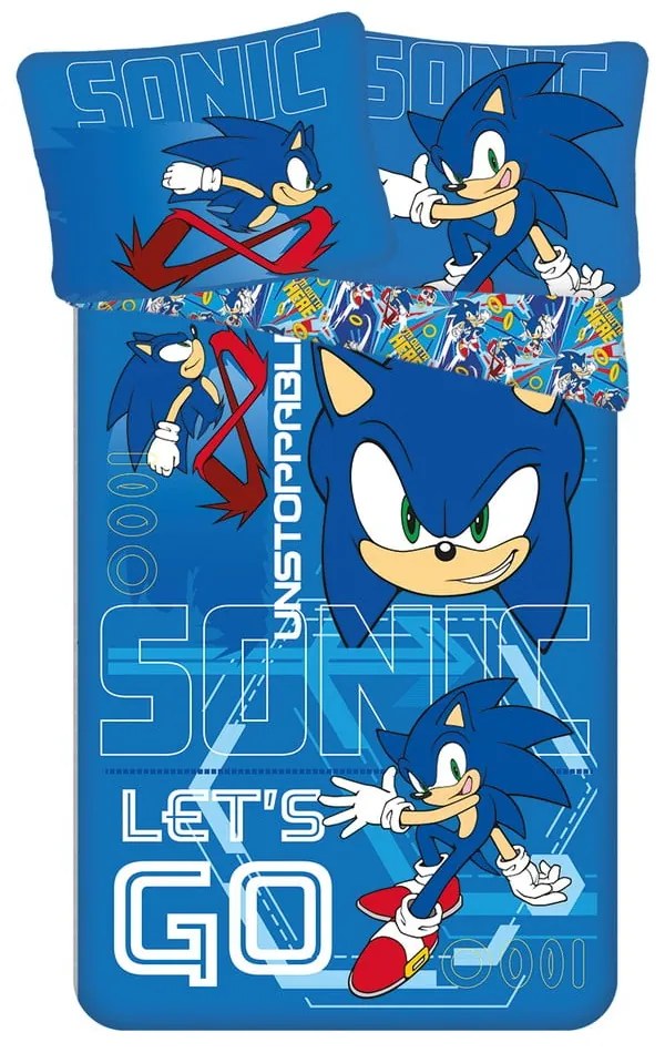 Set copripiumino e federa da bambini blu in cotone per letto singolo 140x200 cm Sonic "Let´s go" – Jerry Fabrics