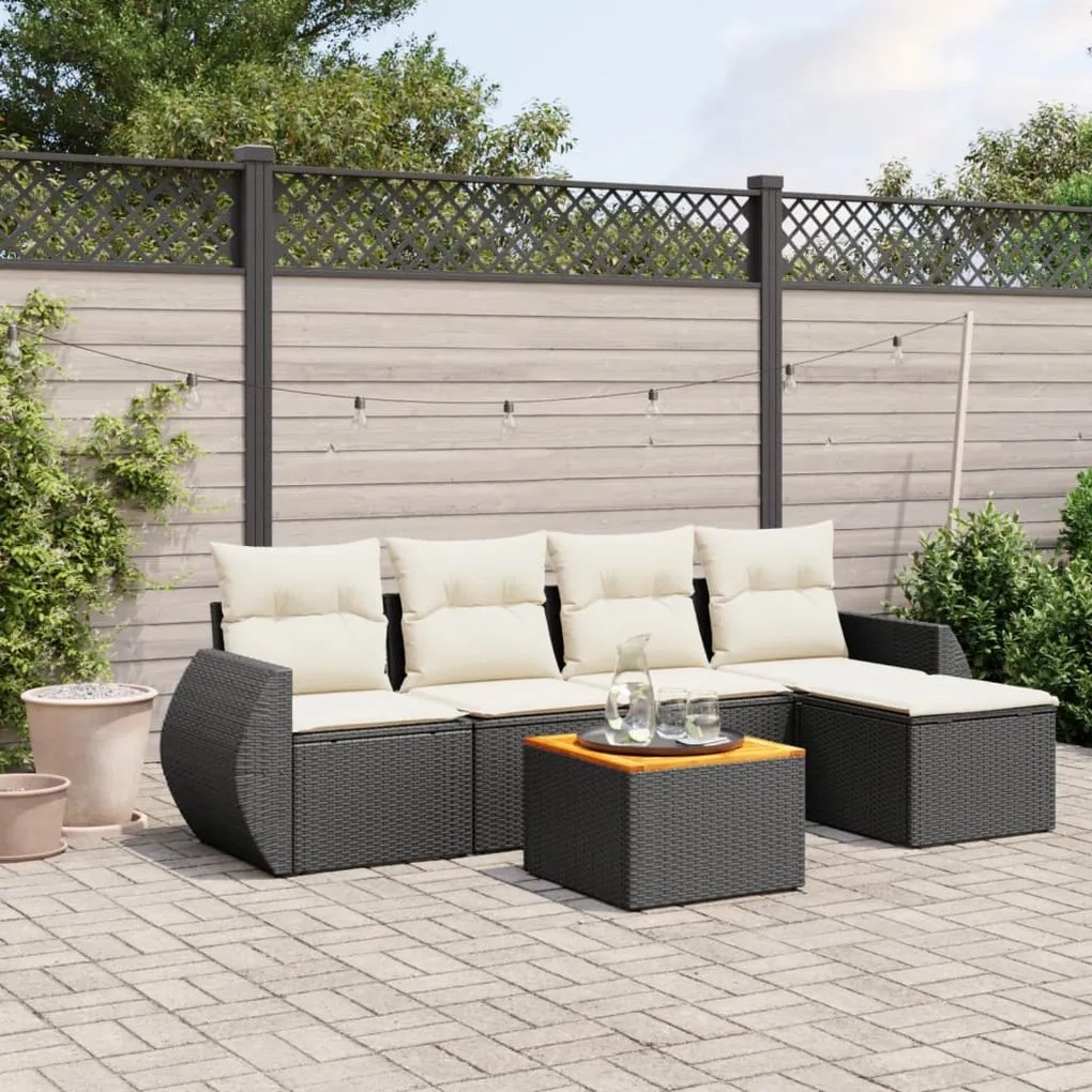 Set divano da giardino 6 pz con cuscini nero in polyrattan