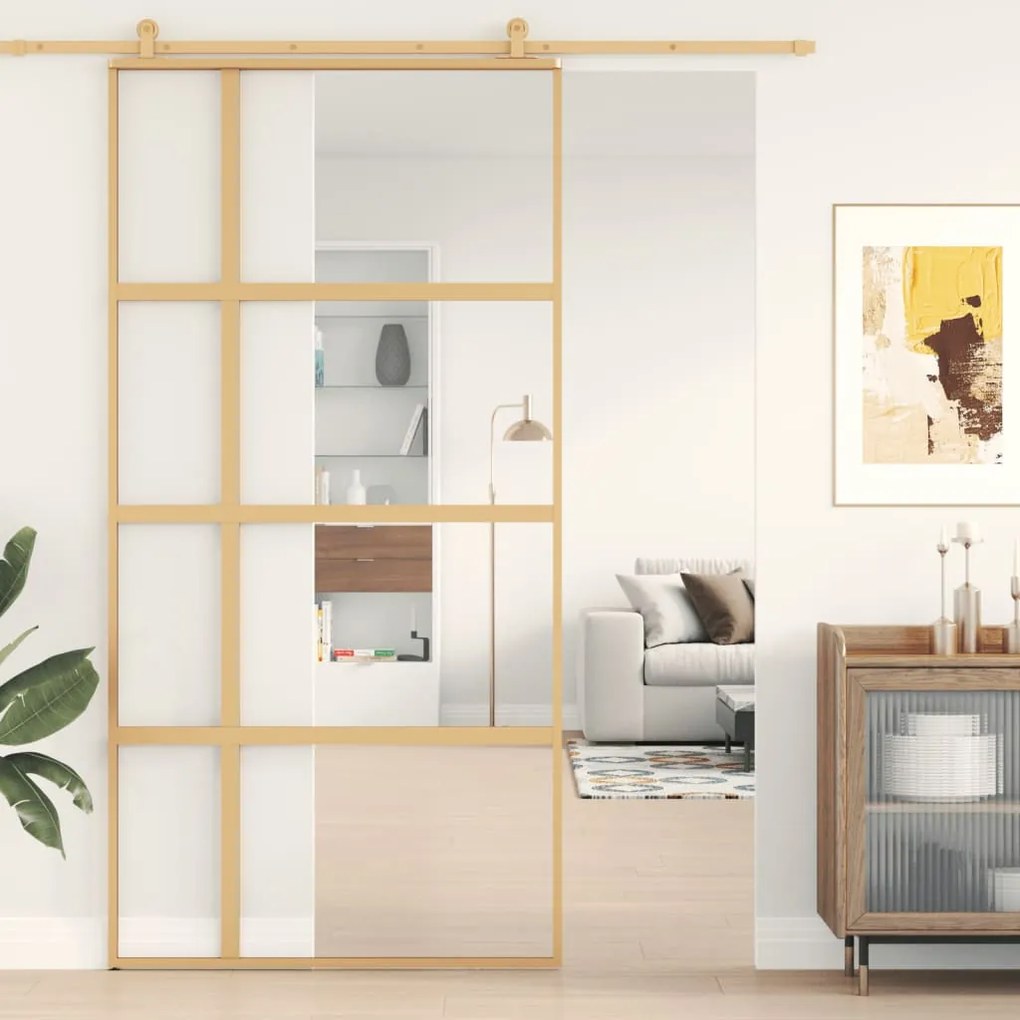 Porta Scorrevole Oro 102,5x205 Vetro Trasparente Esg Alluminio /