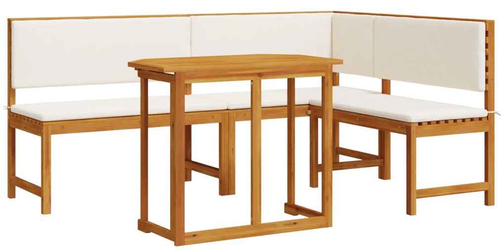 Set bistro da giardino 3 pezzi con cuscini in legno massello di acacia