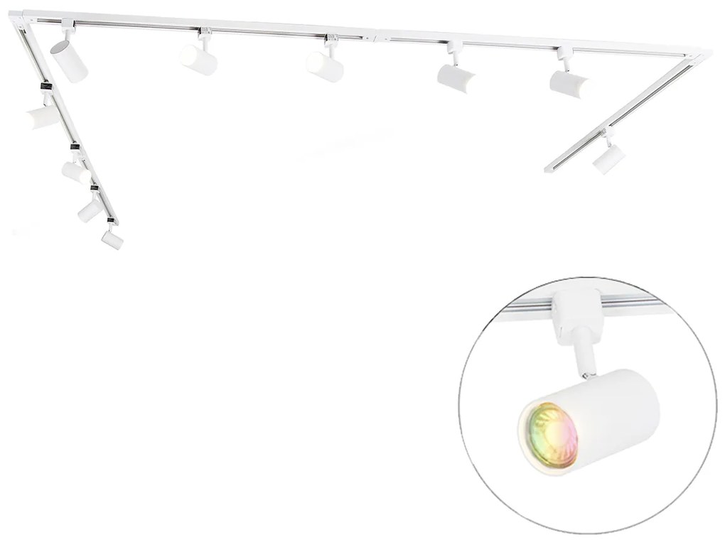 Sistema di illuminazione a binario Smart monofase con 10 faretti bianchi incluso Wifi GU10 - Iconic Jeana