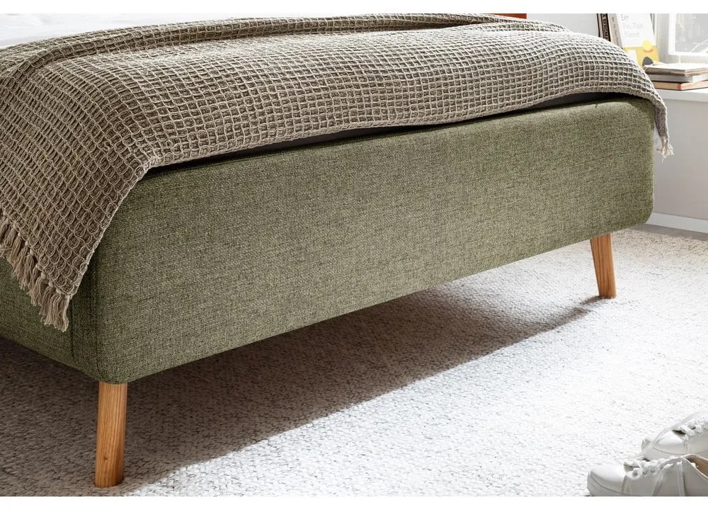 Letto matrimoniale imbottito verde con contenitore con rete inclusa 140x200 cm Lotte – Meise Möbel