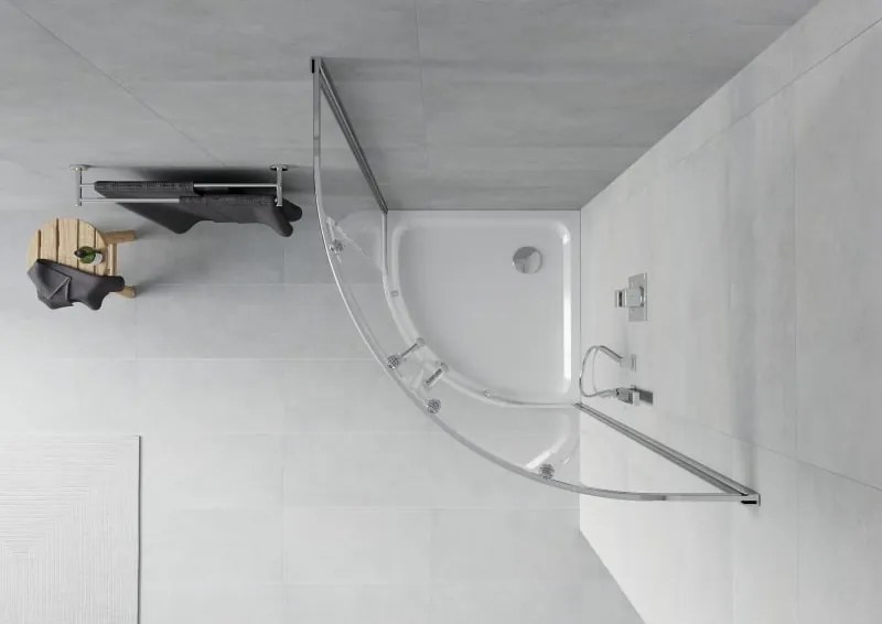 Mexen Rio cabina doccia semicircolare 80 x 80 cm, trasparente, cromo + piatto doccia Flat, bianco - 863-080-080-01-00-4110