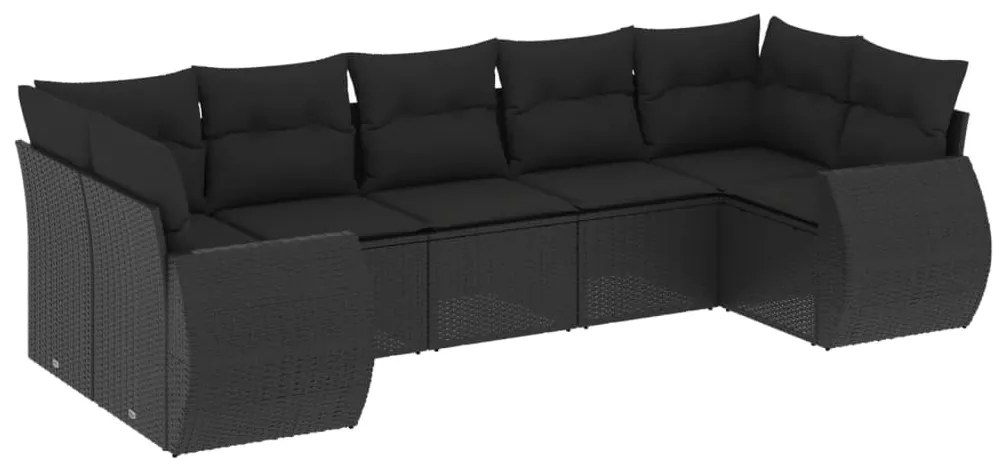 Set Divani da Giardino con Cuscini 7pz Nero Polyrattan