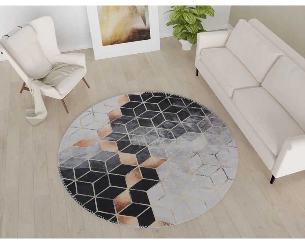 Tappeto rotondo lavabile bianco e nero ø 100 cm - Vitaus