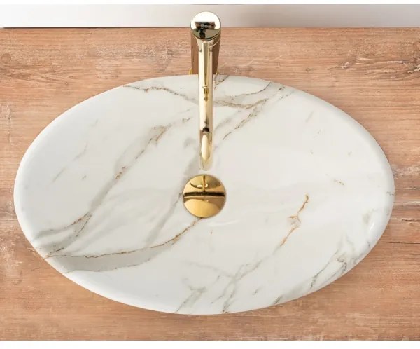 REA-U9685 - Lavabo da appoggio PAMELA 33x53 cm, in ceramica con decoro effetto marmo