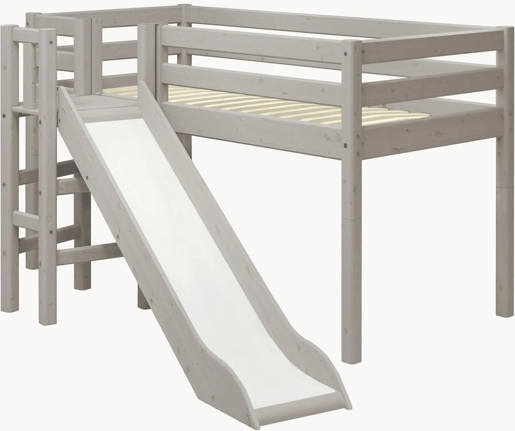 Letto alto per bambini in legno di pino con scivolo Classic