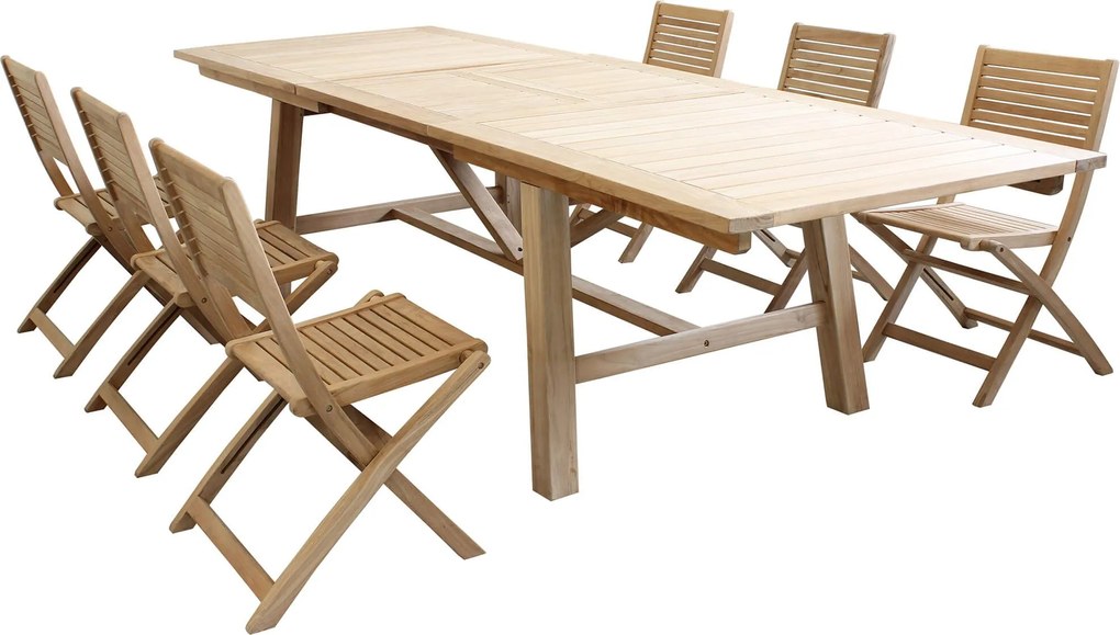 ORATOR - set tavolo in teak cm 160/240 x 90 x 77 h con 6 sedie Orator