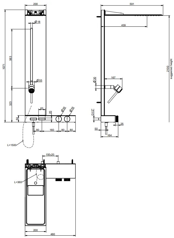 Colonna doccia con miscelatore termostatico 2 funzioni con comandi a pulsante soffione e doccetta anticalcare magnetica scorrevole cromo Hi FI 63043 G