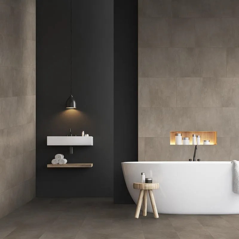 SPC da incollare per pavimento e rivestimento effetto calcestruzzo marrone medio Sp 3 mm CERAMIN serie Ceramin Tiles 3.7 m²