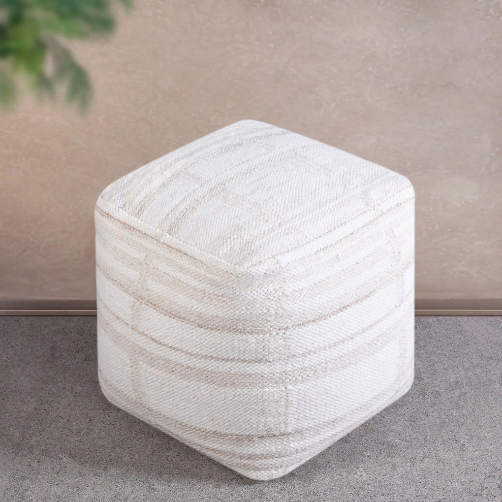 JUPITER - pouf in lana avorio con decoro 40 x 40