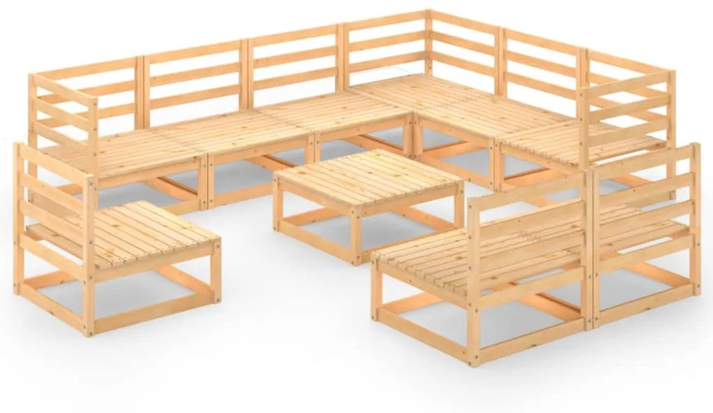 Set Divani da Giardino 10 pz in Legno Massello di Pino