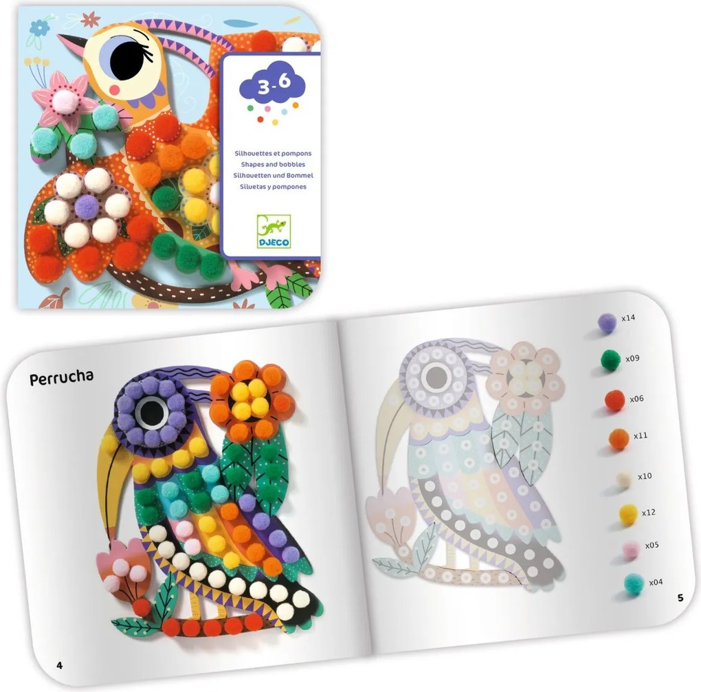 Gioco d'arte - collage di pompon - uccellini