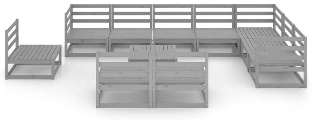 Set divani da giardino 11 pz grigi in legno massello di pino