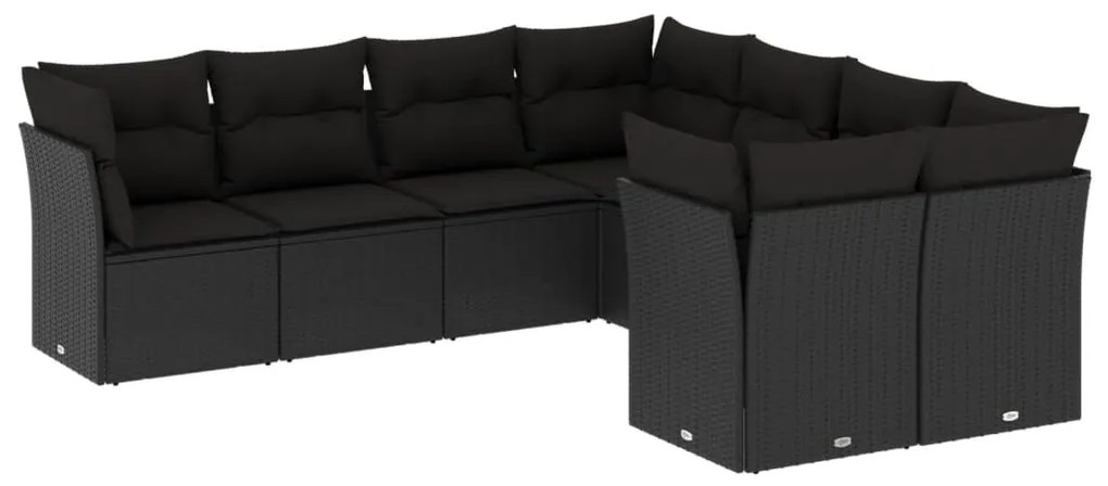 Set Divani da Giardino con Cuscini 8 pz Nero in Polyrattan