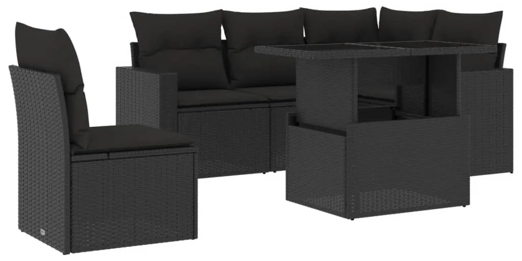 Set divano da giardino 6 pz con cuscini nero in polyrattan