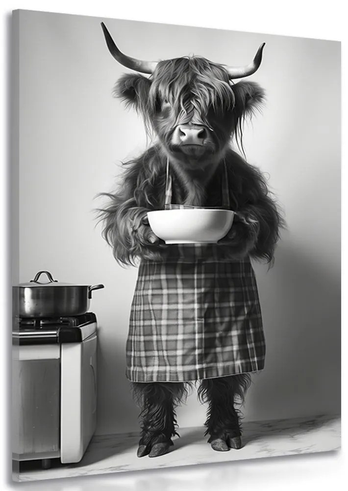 Stampa su tela – Mucca con grembiule da cucina