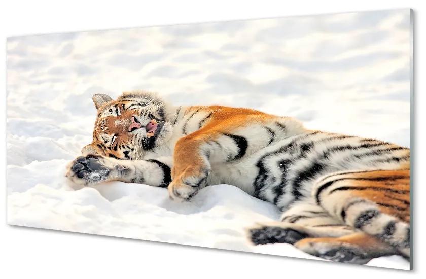 Quadro su vetro La neve invernale della tigre 100x50 cm
