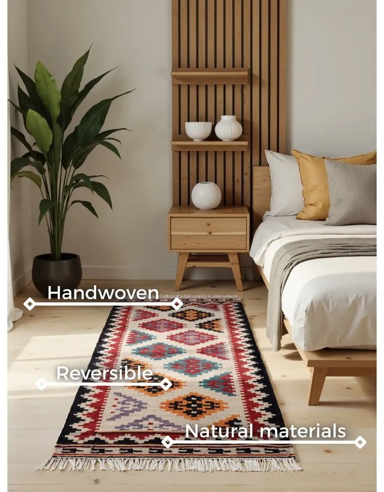 Passatoia rossa in lana reversibile/tessuta a mano 60x190 cm Kamal Kian – Nouristan