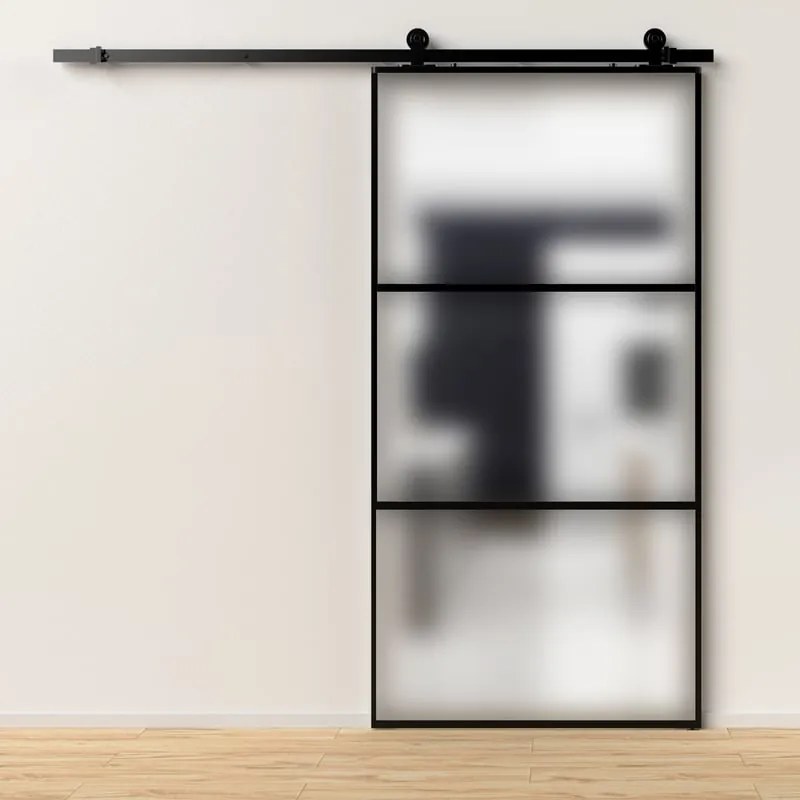 Porta scorrevole reversibile 3V satinata in alluminio trasparente, L 96 x H 215 cm, con binario Industrial
