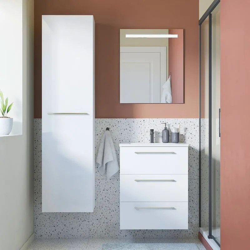 Mobile da bagno sospeso sotto lavabo L 60 x H 73 x P 48 cm bianco laminato lucido, 3 cassetti SENSEA Remix