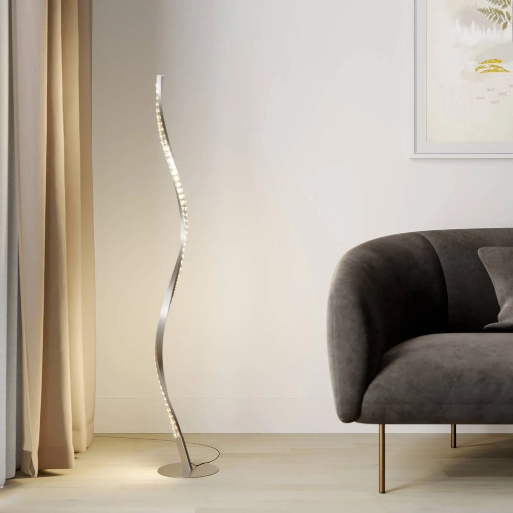 Lampada da terra a LED Criostal Lindby, dimmerabile, Alluminio / Grigio / Zincato, Soggiorno / Sala da pranzo, Alluminio, Moderno, Lampada LED da terra