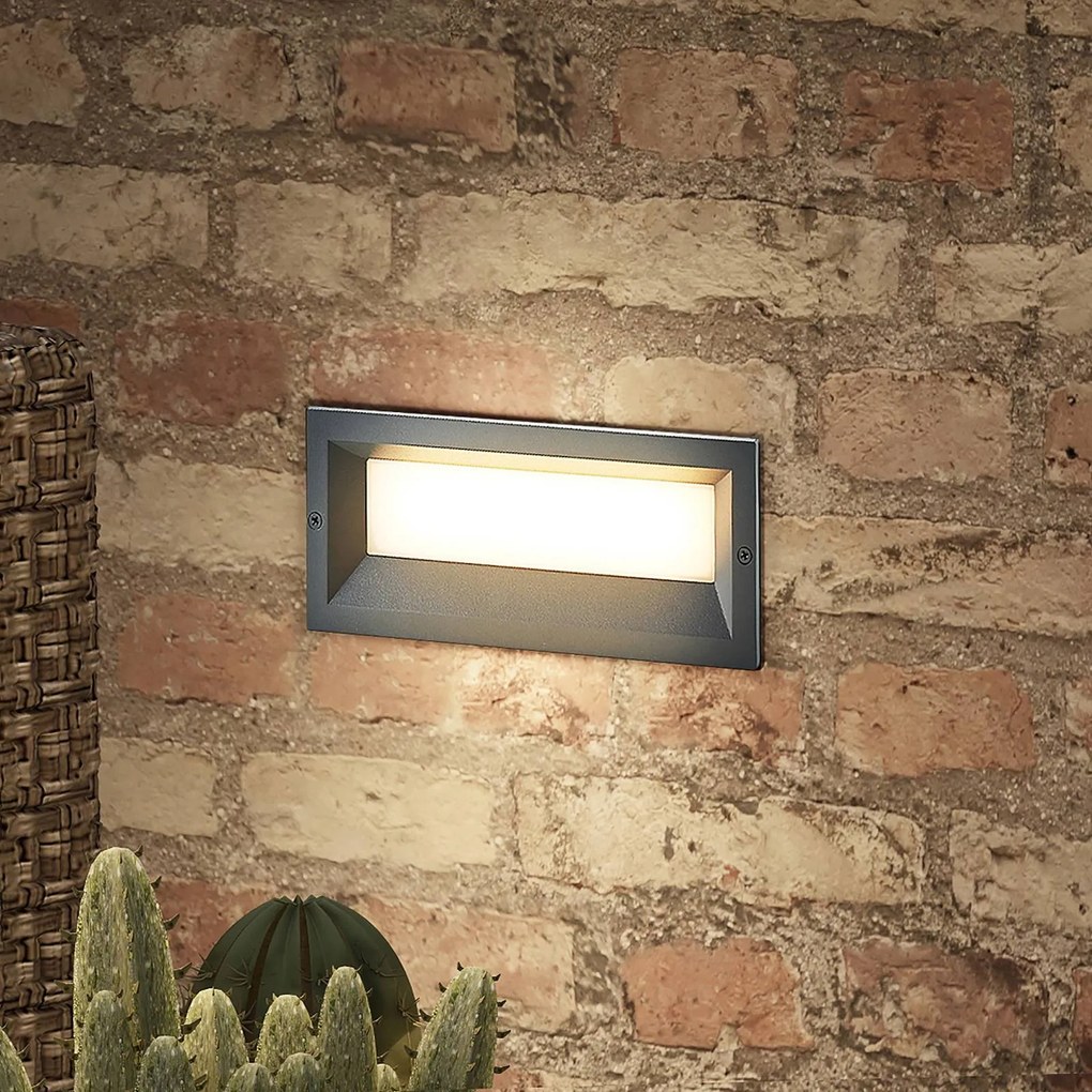Lucande Lachlain applique LED incasso in esterni, Alluminio / Grigio / Zincato, Alluminio, Moderno, Applique da esterni