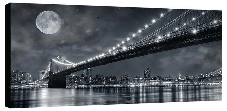 Stampa su tela Brooklyn con la luna piena, seppia 140 x 70 cm