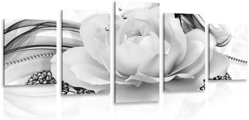 Quadri 5 pezzi – Rose lussuose in bianco e nero