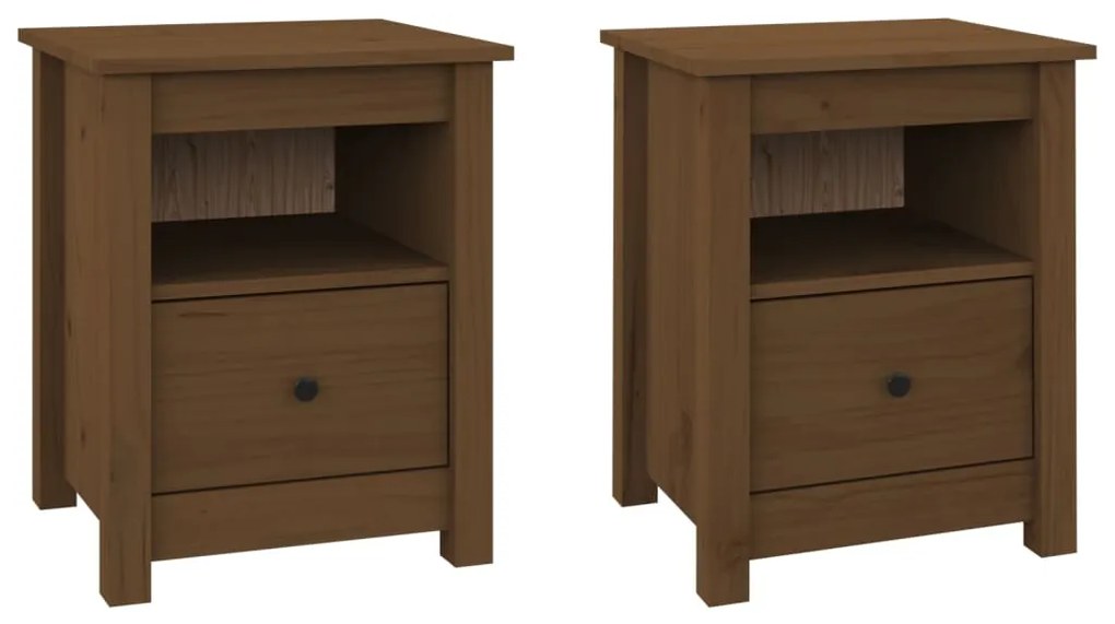 Comodini 2 pz miele 40x35x49 cm in legno massello di pino