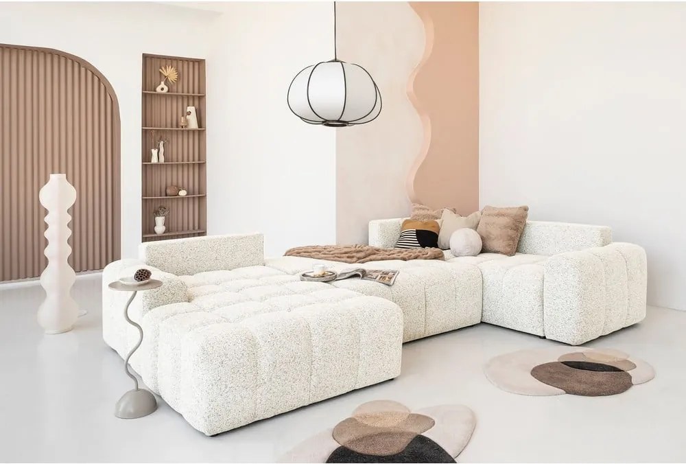 Divano angolare componibile color crema allungabile/con contenitore (con penisola a destra) Lulu – Miuform