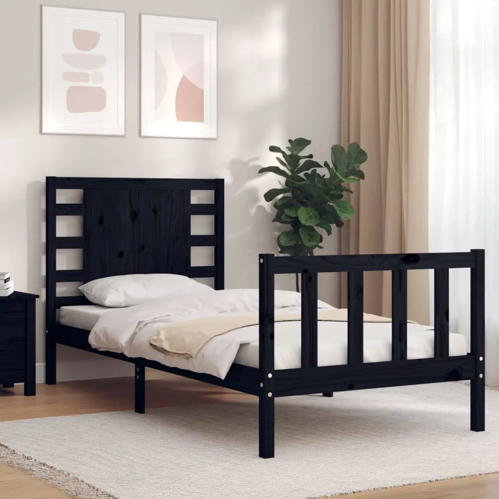 Giroletto Con Testiera Nero Small Single İn Legno Massello /